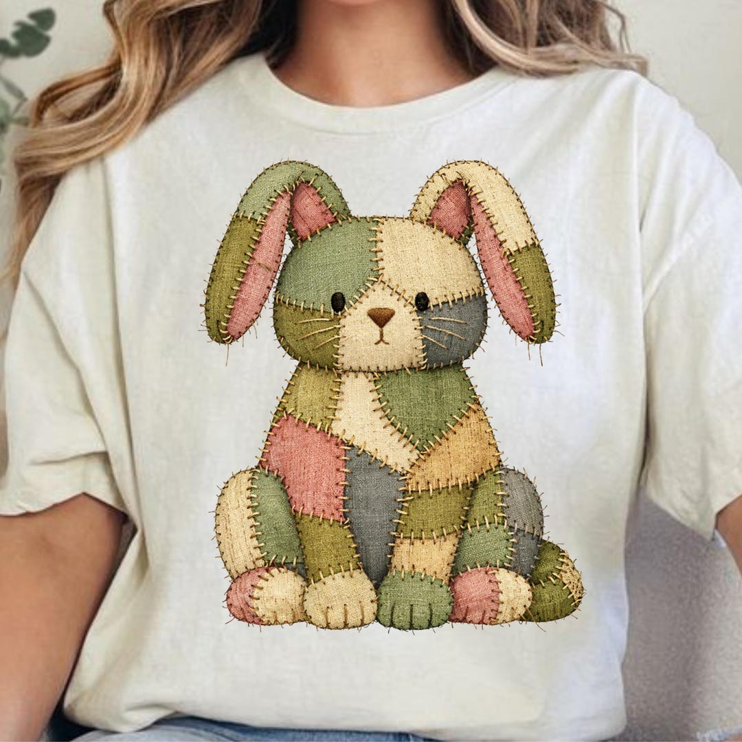 Bunny Faux Patchwork PNG, Vintage Patchwork Bunny Png Rustic Fabric ...