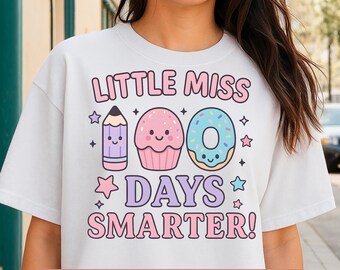 Little Miss 100 Days Smarter PNG, Kawaii School Clipart (Digital Download)