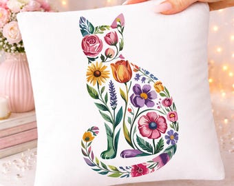 Floral Cat PNG, Spring Cats Png Wildflower Kitten Sublimation Design (Digital Download)