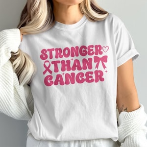Stronger Than Cancer PNG SVG Pink Ribbon Bow Cricut File Breast Cancer Awareness Sublimation for Shirt October Support Gift Download