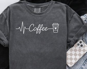 Coffee Heartbeat Line Art PNG: Coffee Lover Design (Digital Download for Sublimation