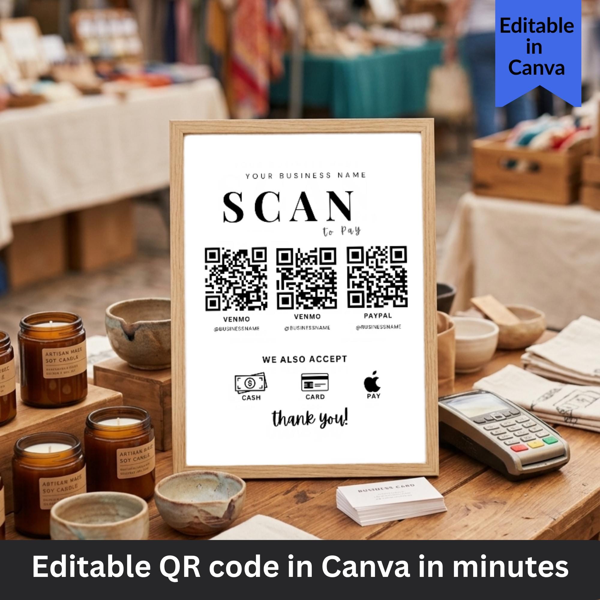 Scan to Pay Sign Template, Editable QR Code Sign Canva, Venmo Paypal ...
