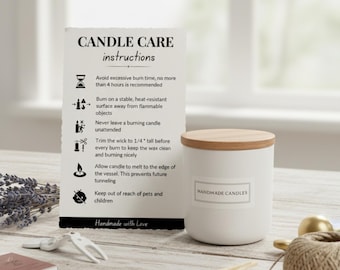 Plantilla editable para tarjeta de cuidado de velas, instrucciones de Canva (descarga digital)