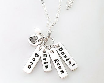 CUSTOM - 4 word/name charms - Silver hand-stamped pendant made from eco-friendly .999 pure silver metal Art Clay