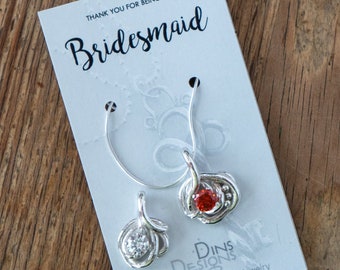 Bridesmaids UNIQUE pendants gifts ~ 18" sterling chain - fine silver pendant with CHOICE matching CZ - No 2 alike!