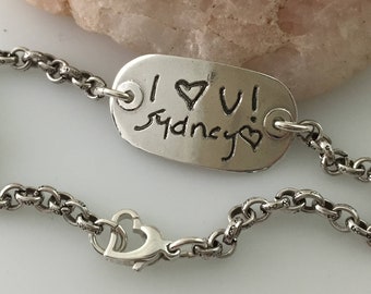 CUSTOM Heirloom - Actual signature, handwriting, drawing in 96% pure silver - Keepsake Fine Silver Bracelet