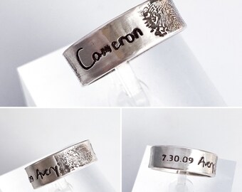 CUSTOM FOR JILL ~ Ring fingerprint - handwriting sterling silver Mother's Day Gift, handmade