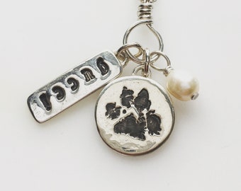 CUSTOM ~ ACTUAL ink Pet Dog Cat PawPrint "In memory" 3D digital print from 2D ink print - fine /sterling silver on sterling chain or leather