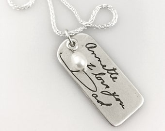 Custom Handwriting Necklace - Actual signature, drawing in 99% pure silver - Keepsake Fine Silver Pendant