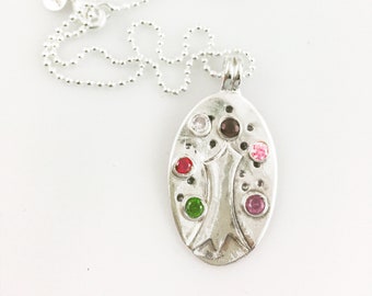 CUSTOM - Family Tree Mother Pendant 99% Fine Silver on Sterling Silver chain