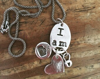 TELL YOUR STORY ~ "I Am" pendant with custom story telling charms on a sterling chain
