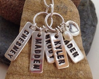 CUSTOM - 5 word/name (two families) charms - Silver hand-stamped pendant made from eco-friendly .999 pure silver metal Art Clay