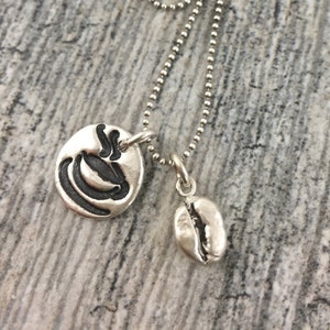 Coffee Fan Sterling silver coffee bean replica and coffee cup charm image 1