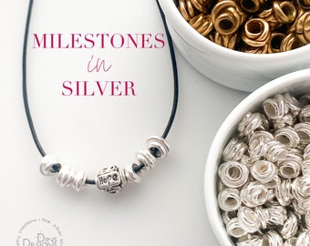 Milestones in Silver Bronze Add-a-Bead celebrate your success, survivor, achievement, dates, anniversary, goals, steps.  CUSTOM designs.