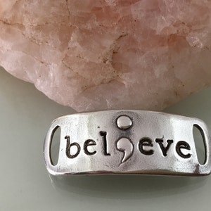 Semicolon / Suicide Awareness fundraiser Sterling Silver bracelet w/fabric wrap BELIEVE semicolon design can be customized. 画像 4