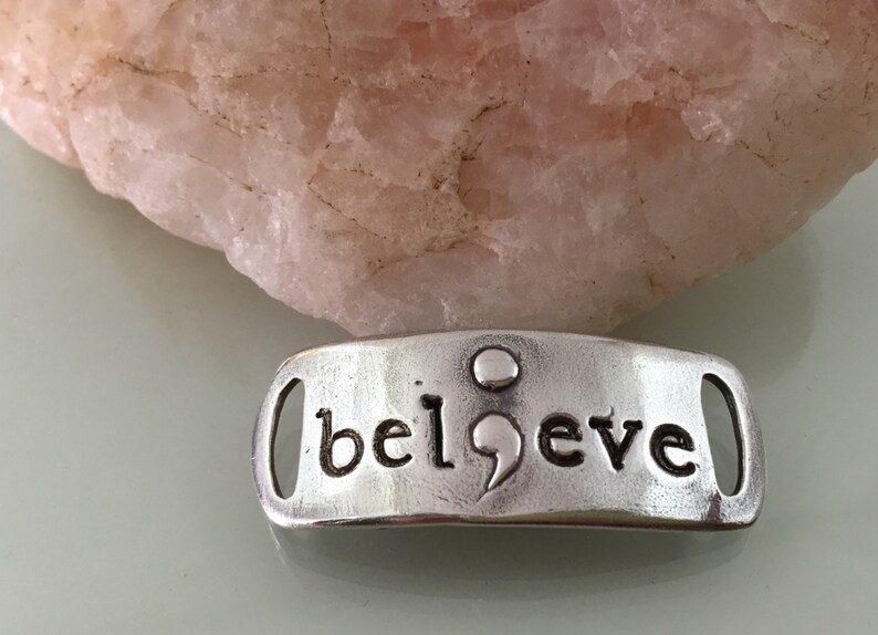 Semicolon / Suicide Awareness fundraiser Sterling Silver bracelet w/fabric wrap BELIEVE semicolon design can be customized. 画像 4