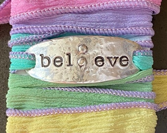 Semicolon / Suicide Awareness fundraiser ~ Sterling Silver bracelet w/fabric wrap BELIEVE semicolon design (can be customized).