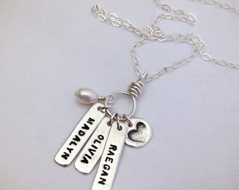 CUSTOM -  3 word/name charms Silver hand-stamped pendant made from eco-friendly .999 pure silver metal Art Clay