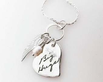 Custom Handwriting Necklace with CHARM - Actual signature, drawing in 99% pure silver - Keepsake Fine Silver Pendant