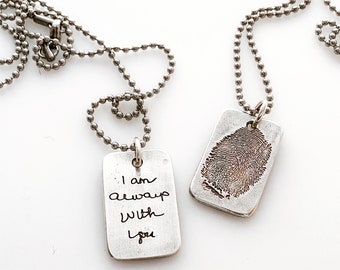 CUSTOM Heirloom - Two-sided PRINTS and HANDWRITING in 99% pure silver - Keepsake Fine Silver KeyChain or Pendant