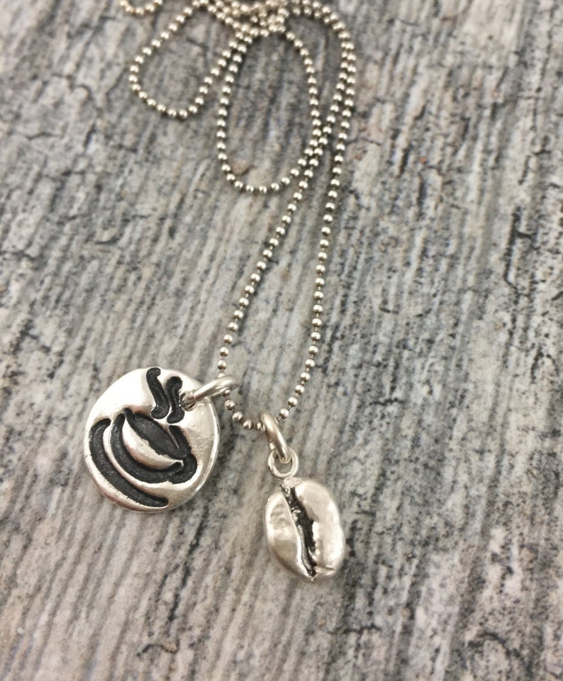 Coffee Fan Sterling silver coffee bean replica and coffee cup charm image 1