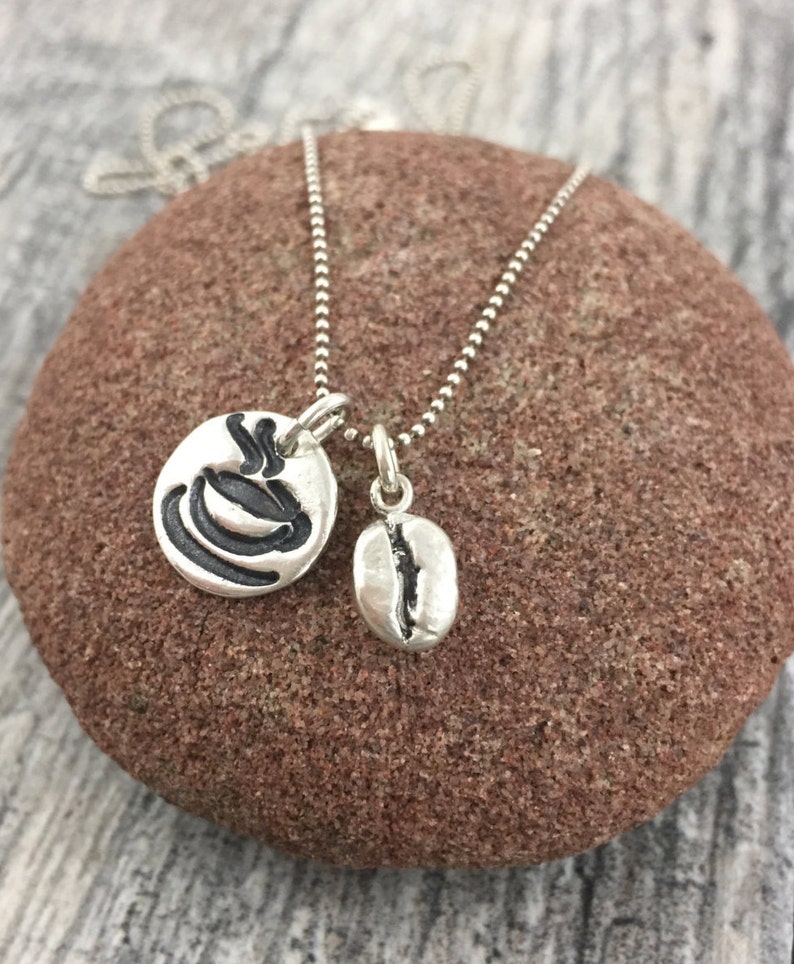 Coffee Fan Sterling silver coffee bean replica and coffee cup charm image 4
