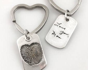 CUSTOM Heirloom - Actual handwriting, AND print(s) in 99% pure silver - Keepsake Fine Silver KeyChain or Pendant