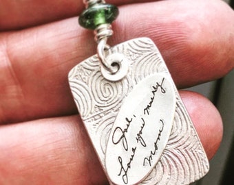 CUSTOM Heirloom - Actual signature, handwriting, drawing in 99% pure silver - Keepsake Fine Silver KeyChain- introductory price!