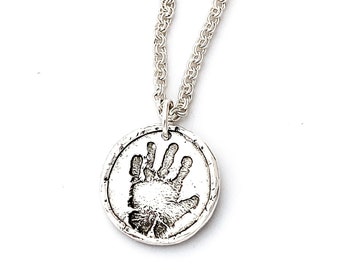 CUSTOM ~ ACTUAL ink HandPrint "In memory" 3D digital print from 2D ink print - fine /sterling silver on sterling chain or leather