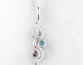 CUSTOM - Birthstone Mother Pendant 99% Fine Silver Sterling Silver chain Mother's Day NewMom