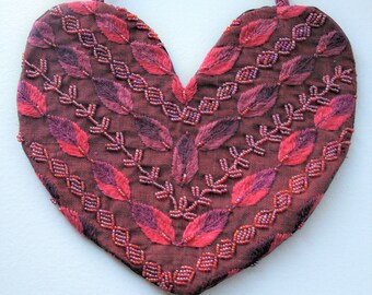 Handmade Pearled Heart . Wall hanging  burgundy heart ornament