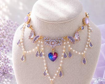 Royal Amethyst Necklace | Lavender Crystal Statement Necklace | Vintage Princess Jewelry | Elegant Bridal Necklace