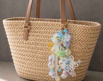 Pastel Blue Beaded Phone Charm Strap – Fairycore Wristlet | Kawaii Crystal Phone Charm | Coquette Bag Charm | Handmade Cute Accessory