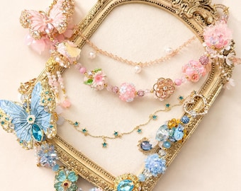 Butterfly Bag Charm – Fairycore Beaded Purse Charm | Coquette Blue Pink Bag Accessory | Handmade Kawaii Charm