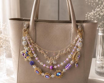 Celestial Regal Bag Charm | Emerald & Amethyst Luxury Purse Charm | Crystal Statement Handbag Accessory