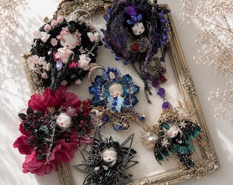 Colección de colgantes góticos para bolsos SKULLPANDA / Llavero de hada de fantasía oscura / Colgante de cristal hecho a mano para bolso