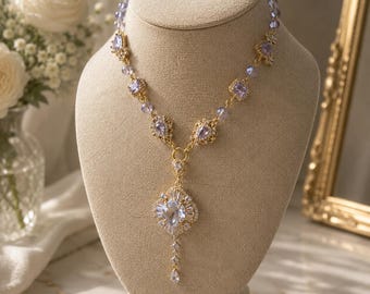 Purple Crystal Pendant Necklace – Elegant Gold Statement Jewelry