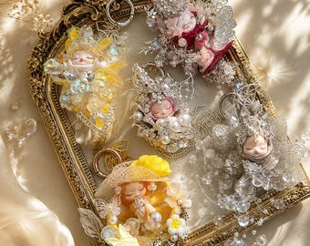 Colección de colgantes para bolsos SKULLPANDA Fantasy / Llavero de hada de cristal hecho a mano / Colgante para bolso con forma de ángel y flores