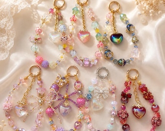 Heart Bag Charm Kawaii Purse Charm Coquette Keychain Crystal Beaded Bag Accessory