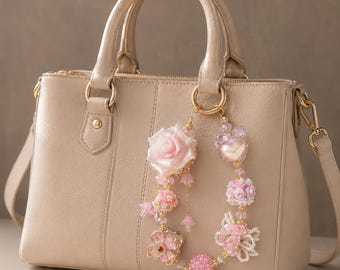Pink & Lavender Rose Bag Charm – Coquette Purse Charm | Fairycore Beaded Bag Accessory