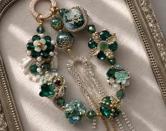 Luxury Emerald Crystal Bag Charm | Handmade Designer Keychain