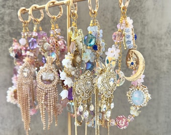 Sparkly Charm Bag Charm | Handmade Beaded Keychain | Crystal Butterfly Moon Floral Charm | Luxury Cute Purse Charm