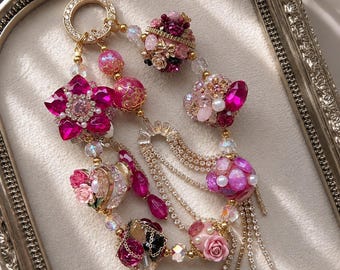 Luxury Jewel Bag Charm | Pink Crystal Keychain | Designer Purse Charm | Handmade Accessory