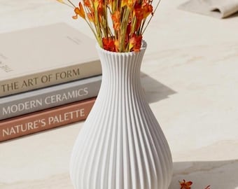 3D Printed Vase, Minimalist Ribbed Home Decor