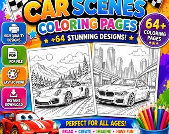 Auto-Malvorlagen | Über 64 Sportwagen- und Fahrzeugmotive | Druckbares Auto-Malbuch (PDF) für Kinder und Jugendliche