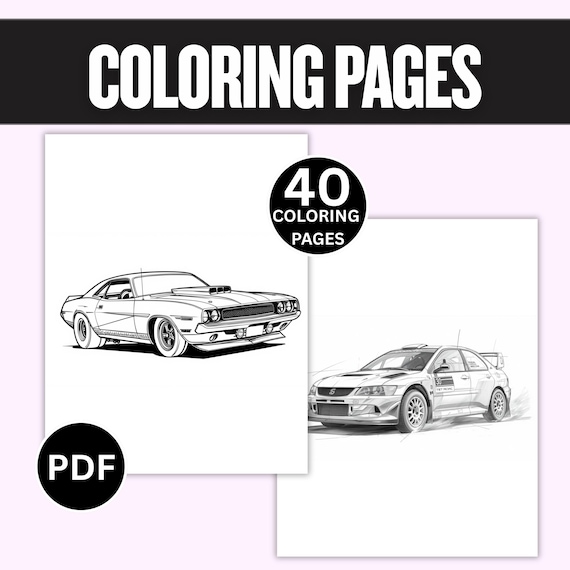 40 Car Coloring Pages, Kids and Adults, Luxury and Sports Cars (PDF Pattern)