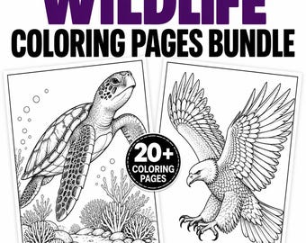 Wildlife Coloring Book, Realistic Animal Line Art, Birds & Nature (20+ Pages)