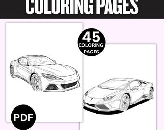 Supercar Coloring Book | 45 Realistic Sports Car Line Art Pages (PDF)