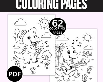 Funny Dinosaurs Coloring Pages, Kids Dinosaur Coloring Sheets, Cute Dino Coloring Book, Preschool Dinosaur Activity, Printable Dino Coloring