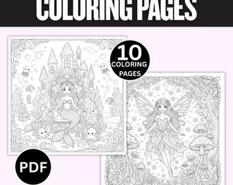 Kids' Fantasy Coloring Book | Princesses, Animals (PDF Printable)